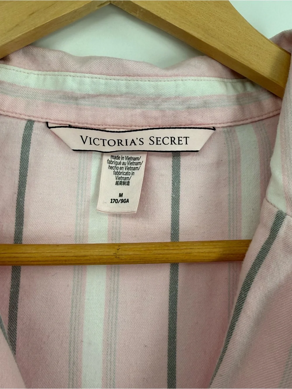 Victoria's Secret Women Flannel Pajama Set Pink Gray Stripe Size M Button Up